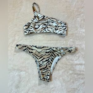 Victoria Secret One Shoulder Brazilian Zebra Print Bikini Set - Size M